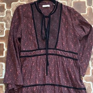 Doen Burgundy Paisley Long Sleeve Maxi Dress